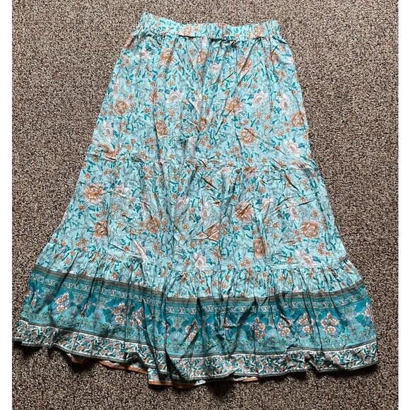 Simplee Boho Mint Floral Print Maxi Skirt Cottagecore Gypsy Hippie Bohemian, 2XL - Picture 9 of 16